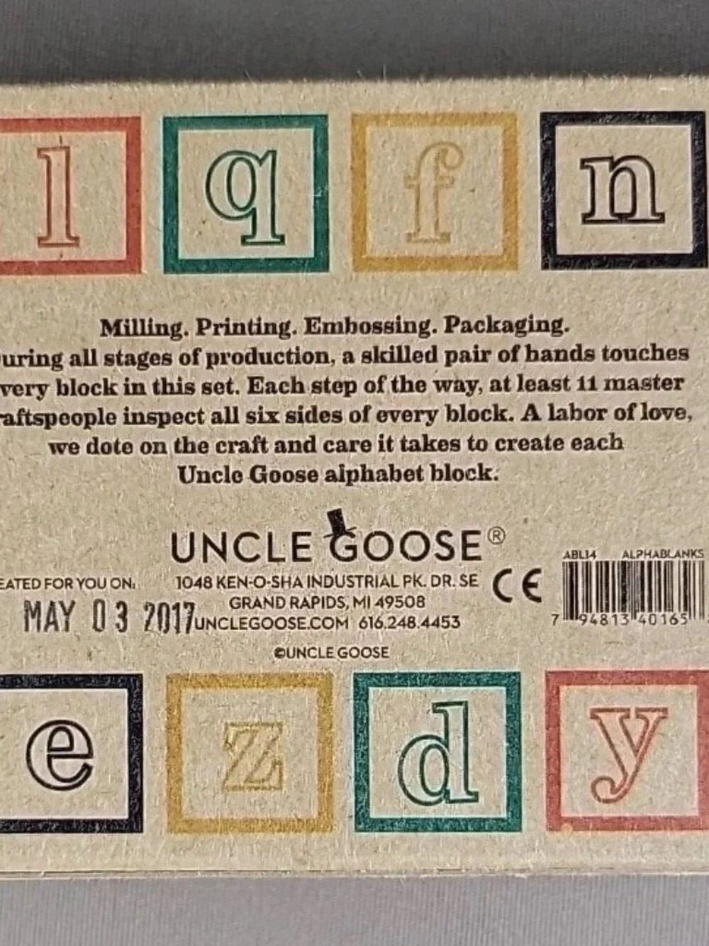Uncle Goose lowercase alphablanks Blocks 14 Blocks Basswood Cubes, unpainted